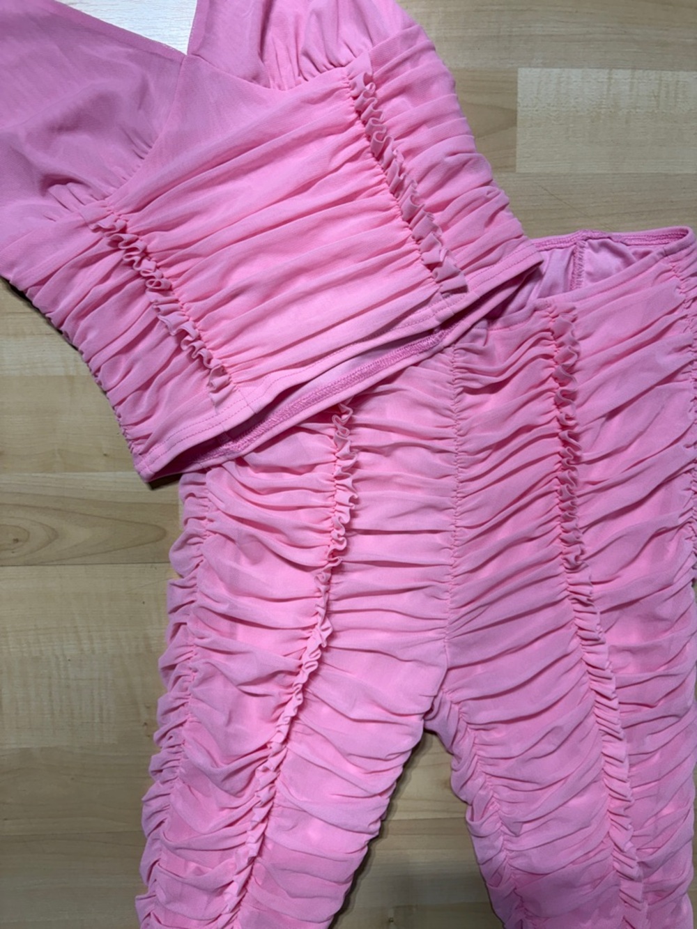 Fashion Nova Pink Ruched Halter Track Pants & Top Set - Picture 3 of 6
